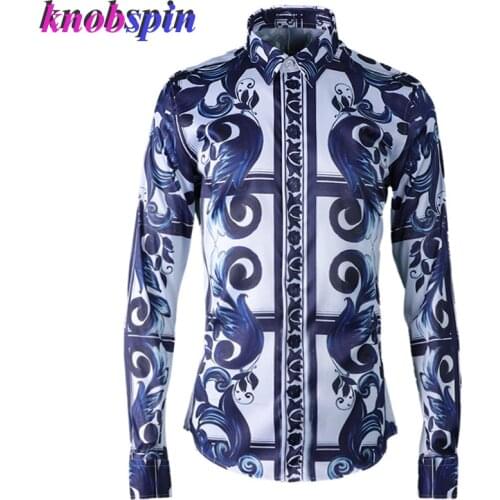 Trend Classic Printed Men Shirt 2019 Long sleeve Anti-Wrinkle Chemise homme Slim Casual Business male Dress Shirts Plus size 4XL