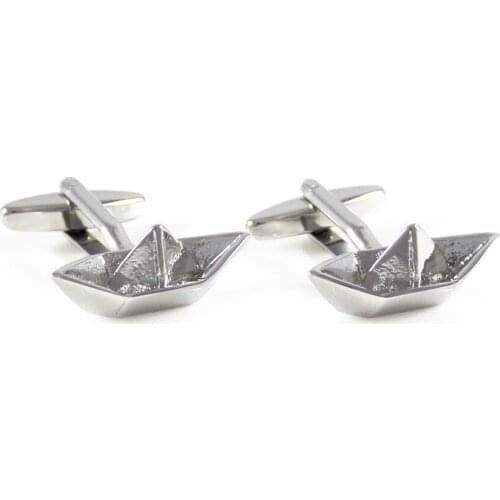 Mens Origami Boat Cuff Links Silver Tone Paper Boat Cuff Links Wedding Cuff Links
