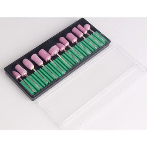 12PCS Nail Art Quartz Sand Drill Bits Set Electric Manicure Head Replace Device Pink Quartz for Nail Pedicure Polishing Tools