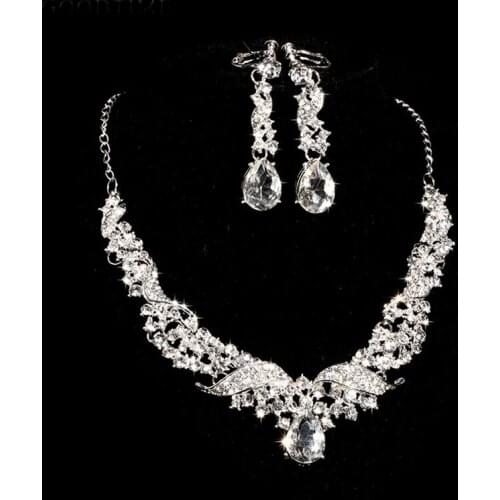 Luxury Bridal Jewelry Sets Sparkling Crystal Angel Wings Waterdrop Necklace Earrings Sets Women Fashion Wedding Bridal Accessory