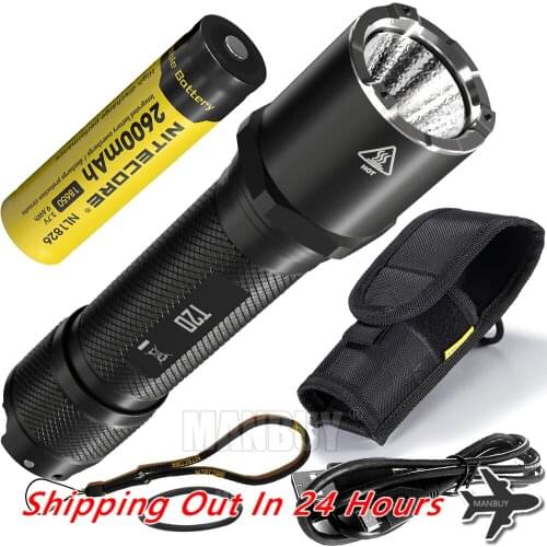 NITECORE T20 1300 LMs CREE XP-L2 V6 LED USB Rechargeable Flashlight Outdoor Tactical Torch + 2600mAh 18650 Battery Free Shipping