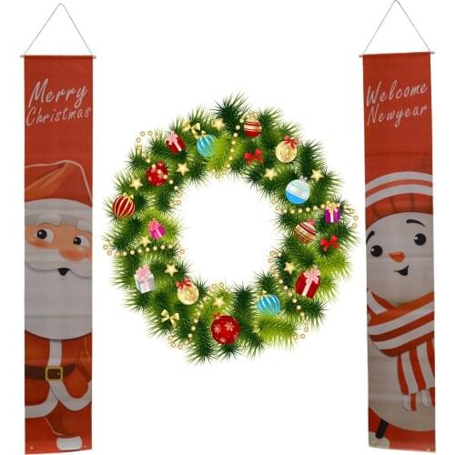 2020 NEW 1 Pair Oxford Cloth Merry Christmas Santa Claus Snowman Wall Hanging Banner Flag Xmas Party Porch Decoration