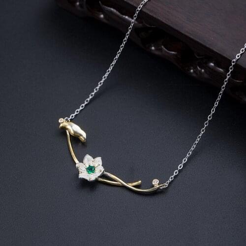 S925 Sterling Silver Water lily shaped necklace female court style retro design light luxury Necklaces for Women Fashion Jewelry