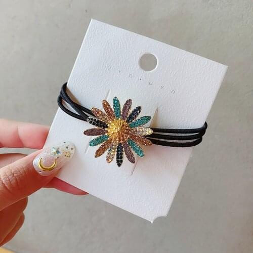 New Colored Daisy Flower Elastic Hair Bands Hair Ties Ropes Colorful Crystal Sun Flower Headbands Hair Accessories Wholesale
