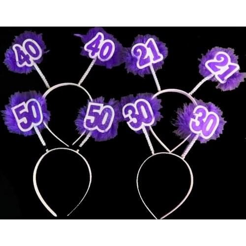 2021 new design Birthday DIY decoration purple headband adult women happy birthday feather 21 30 40 event party supplies