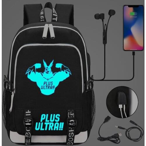 Luminous My Hero Academia Students USB Charging Laptop Backpack Women Men Daily Travel Backpacks Kids Teenager College Backpack