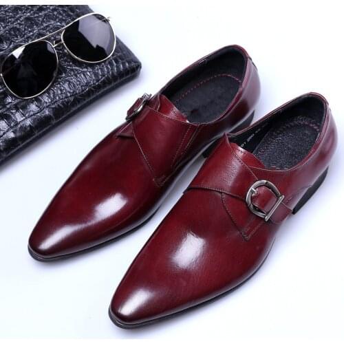 Size 39-48 Strap Buckle Mens Formal Loafers Men Dress Shoes Leather Pointed Shoes Men Italian Suit Shoes Zapatos Hombre Oxford