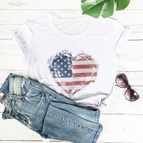 Heart American Flag 100%Cotton Women Tshirt UnisexJuly 4th Funny Summer Casual Short Sleeve Top 4th Of July Shirt Holiday Tee