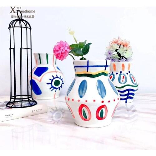 French hand painted irregular vase table top flower housewarming gift living room decoration romantic vase
