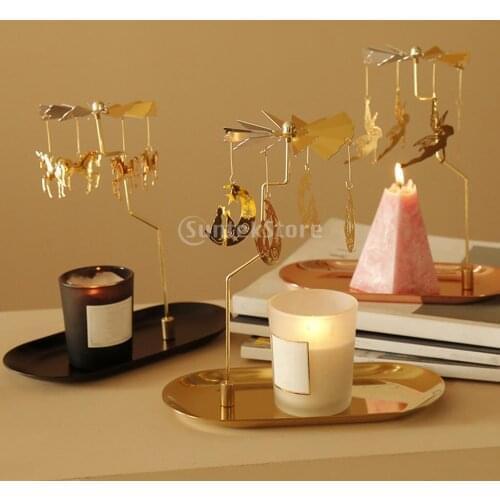 Rotating Candlestick Christmas Carousel Spinning Tea Light Candle Holder Moon Home Wedding Xmas Christmas Decor Ornament