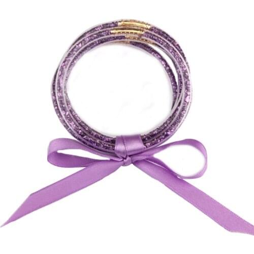 5Pcs/Set 10 Colors Multicolor Glitter Gravel Filled Silicone Bracelets Shiny Gravel Fulled Silicone Jelly Bracelets for Women