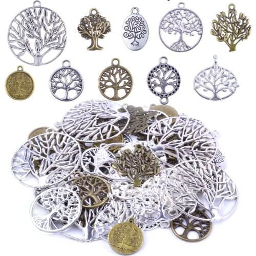 Pack of 50 Alloy Tree of Life Charms Pendents Jewelry Findings for Making Bracelet and Necklace