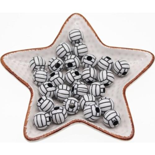 CHONGAI 50pcs White Acrylic Beads Volleyball Spacer Beads Big Hole For DIY Jewelry Making DIY Beads Accessories12mm