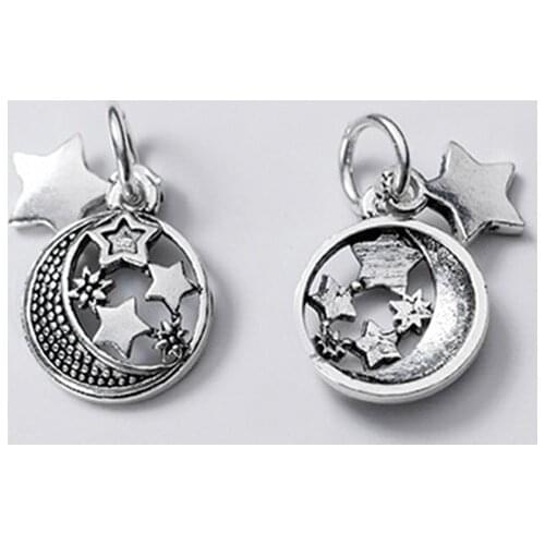 925 Sterling Silver Hollow Pretty Moon&Star Necklace Charms Deocration S925 Silver Romantic Pendant DIY Fancy Jewelry Findings