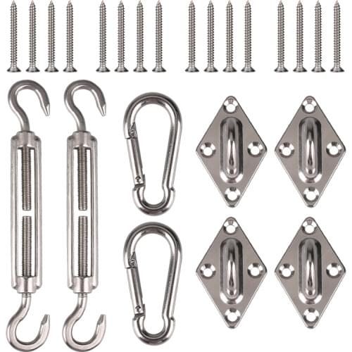 Sun Shade Sail Canopy Accessory 24pcs/set 304 Stainless Steel Hardware Kit Turnbuckle Pad Eye Carabiner Clip Hook Screws Silver