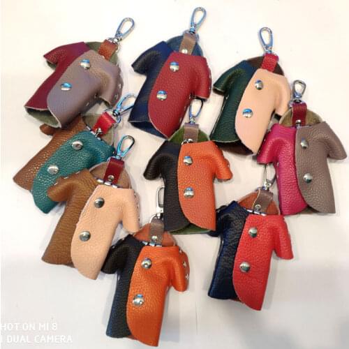 100% Genuine Leather Mini Clothes styling Car Keychain Key Holder Bag Case Unisex Wallet Cover Simple Solid Color Storage Bags