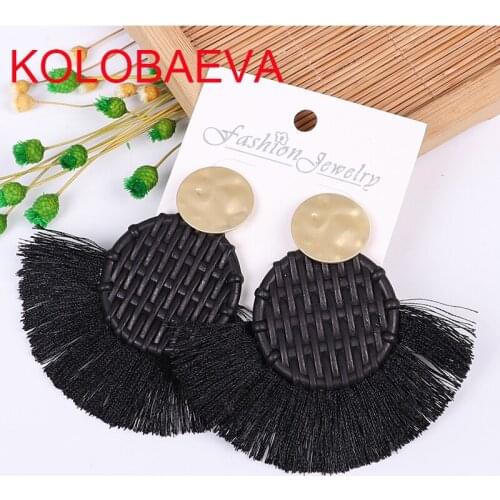 Black jewelry tassel earrings female Korean retro women fashion personality pendant bohemian punk gold earrings wholesale cc