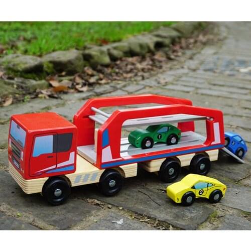 Wood Car Carrier Toys Double Decker Tractor Trailer Truck for Baby Toddlers Gift