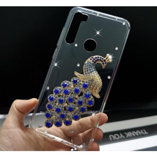 Phone Case For Xiaomi POCO X3 F2 Mi A3 lite 10 Redmi 9A Case Shiny peacock Rhinestone silicone Cover for Redmi Note 8T 8 7 9 Pro
