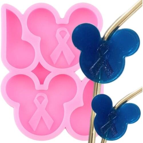 Ribbon Mouse Head Silicone Straw Topper Molds Candy Chocolate Fondant Cake Decorating Tools Craft Keychain Epoxy Resin Moulds