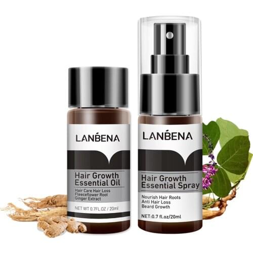 LANBENA Fast Powerful Hair Growth Essence+Spray 2PCS Preventing Baldness Consolidating Anti Hair Loss Nourish Roots Hair Care