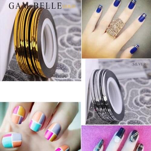 GAM-BELLE 1 Pc Line Nail Sticker Gold Silver Nail Striping Tape Line 3D Adhesive Decals DIY Nail Art Decoration Nail Foil Decals