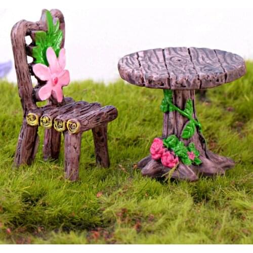 Mini Home furniture Table and Chair Fairy Garden Miniatures Terrarium Figurines Doll House Decor Doll House Accessories