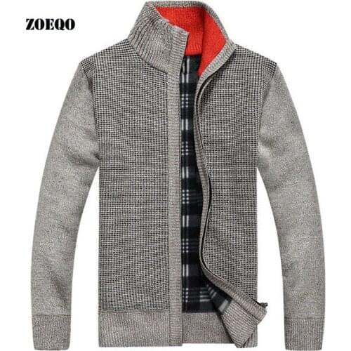 ZOEQO Mens Sweaters Thicken Velvet Knitwear Mens Cardigans Sweaters Zipper Casual Cardigan Men warm Sweater coat