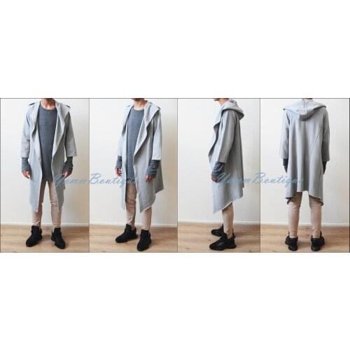 Oversized Mens Half Sleeve 4/3 Cardigan Overlong Extended Raw Edges Kanye Jackets