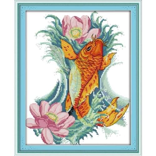 Carp and flowers cross stitch kit DIY hand embroidery set craft handmade needlework cross-stitching DMC color Dreamfounder