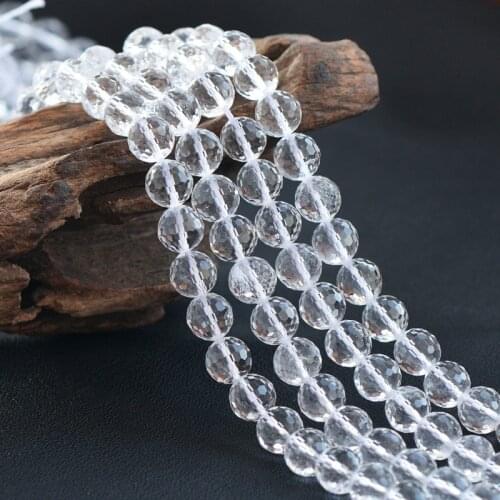 Joanlyn Faceted Grade AA Natural Clear Quartz Beads Round with 128 Facets 6mm-16mm 15 Inch Strand CQ28