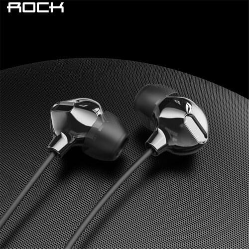 ROCK In Ear Obsidian Stereo Earphone 3.5mm Immersive Headset for iPhone ipad Samsung of Luxury Earbuds With Mic Wired Earphone