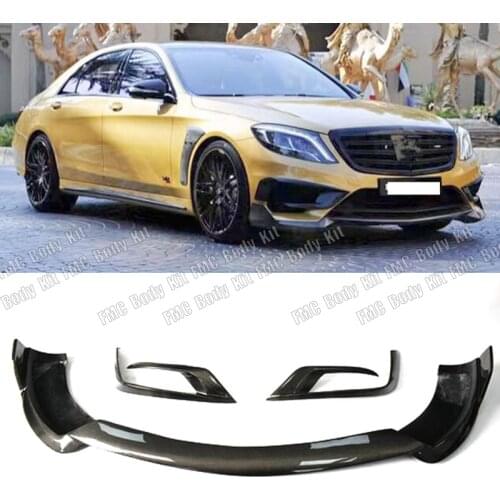 Real Carbon Fiber Car Front Lip Spoiler FogLamp Eyelid Trims For Mercedes Benz W222 S63 S65 2014-2017 Head Bumper Decoration
