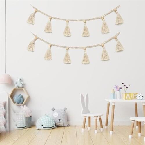 Bohemia Macrame Handmade Woven Tassel Garland With Wooden Beads Belly Basket Decorative Wall Hangings Kids Home Wall Decor