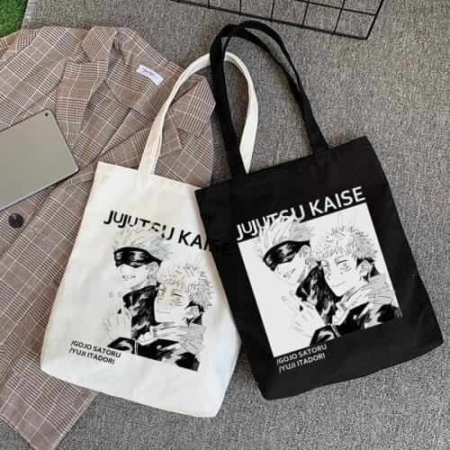 Casual Harajuku Shopper Bag Japanese Anime Jujutsu Kaisen Canvas Bag Large Capacity Women Bag Punk Ins New Ulzzang Shoulder Bag