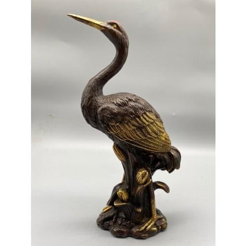 MOEHOMES Chinas Gilding Crane tara brass copper fengshui longevity bird statue Metal crafts home furnishings decorations