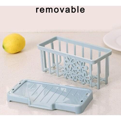 Practical Countertop Kitchen Sink Caddy Drainage Sponge Soap Brush Holder With Tray Free Standing For Kitchen