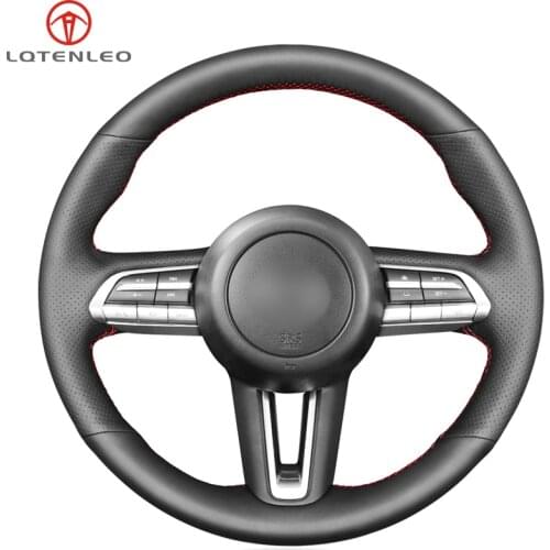 LQTENLEO Black Genuine Leather Hand Sewing Car Steering Wheel Cover For Mazda 3 Axela 2019 2020 CX-30 2020 MX-30 2020
