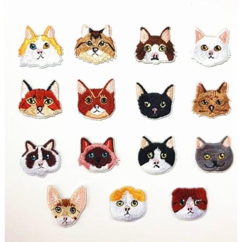 Cat Head Animal Patchwork Patch Embroidered Patches For Clothing Iron On For Shoes Bags hat T-shirt Embroidery Badge Applique