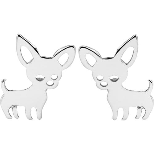 Tiny Cute Stainless Steel Chihuahua Dog Earring Pet Dogs Stud Earings Fashion Animal Earings Piercing Pendientes Pet Lover Gift