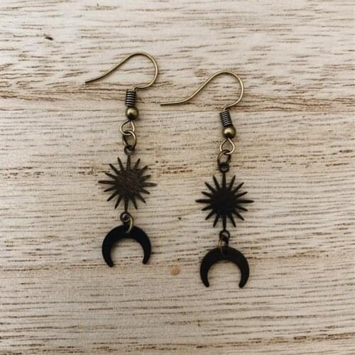 Moon and Star Earrings Jewelry Bronze Lightweight Modern Eclectic Style Statement Starburst Unique Celestial fashion women gift