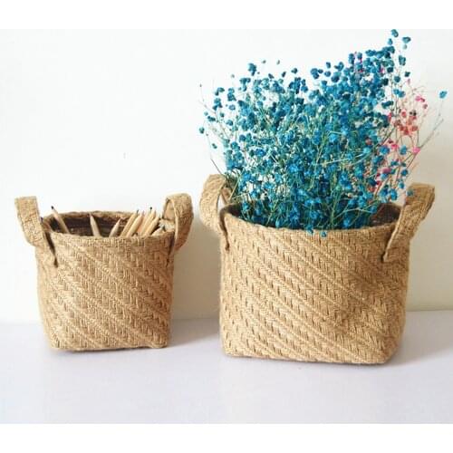 Handmade Straw Woven Storage Basket With Lid Snack Organizer Storage Box Laundry Baskets Rattan Storage Flower Baske