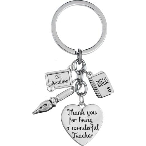 Thank You For Being A Wonderful Teacher Keyring Pen Book Podium Love Heart Wome Men Teachers Day Graduation Charm Gifts Jewelry