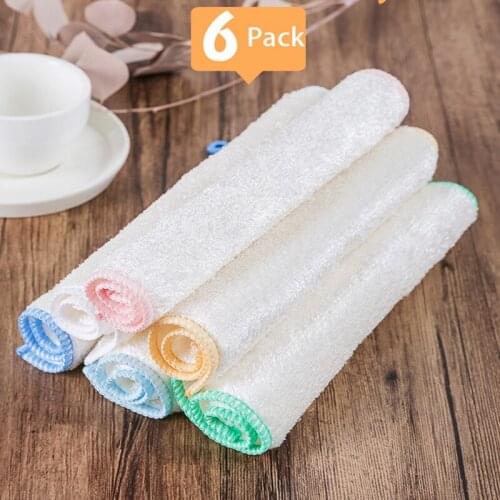 6 PCS Kitchen Rag Strong Decontamination Bamboo Fiber Non Stick Cleaning Cloth Household Reusable Super Absorbent Soft Towel