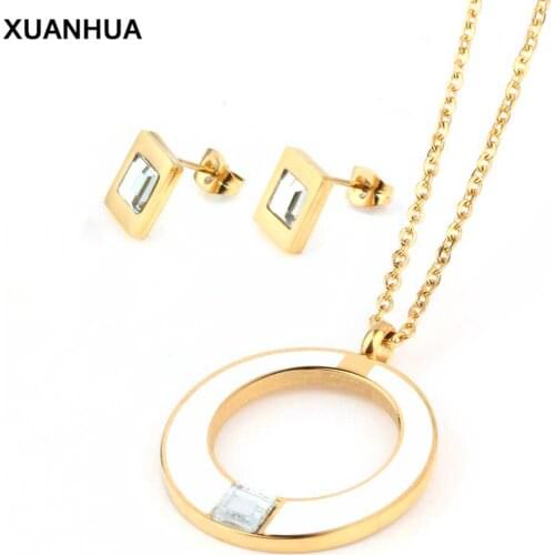 XUANHUA Wholesale Stainless Steel Fashion Round Jewelry Sets for Women Necklaces + Earrings Jewelry Sets 2019 Indian Jewelry