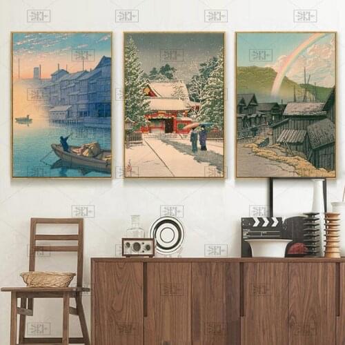 Japanese Retro Courtyard Life Landscape Canvas Painting Four Seasons Scenery Wall Art Posters and Prints for Living Room Decor