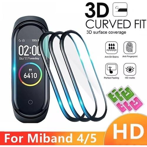 3D Screen Protector Glass For Xiaomi mi band 4 5 6 film strap Smart Watch Full Soft Protective Glass For xiaomi miband4 5 6