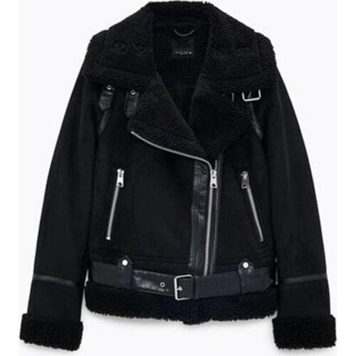 Faux Fur Leather Jacket Women Wool Coat Winter Thick Motorcycle Jackets Vintage Suede Lambswool Coats Loose Outwear Women Jacket