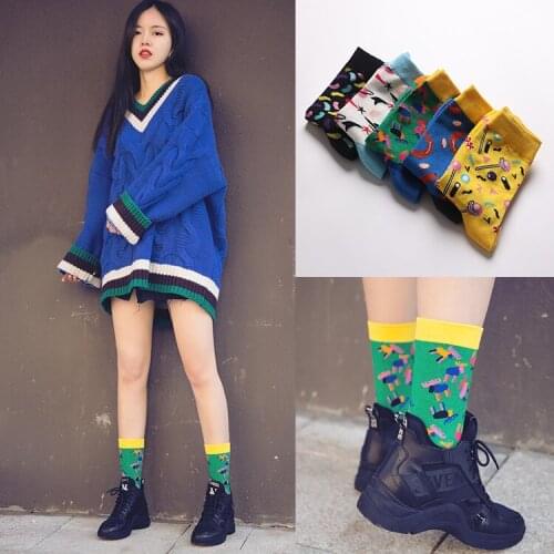 Women Cotton Socks Animals Deer Saucege Food Funny Socks Long Unisex Street Adult Casual Crew Socks Creative Autumn Winter Happy