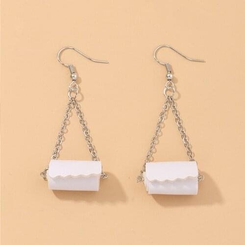 Unique Design Toilet Paper Leather Earrings 2020 New Fashion Personality Roll Paper Chain Drop Earring Jewelry Wholesale